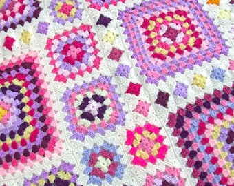 Crochet Blanket Pattern - Shabby Chic Granny Square Throw - Crochet Afghan Pattern PDF