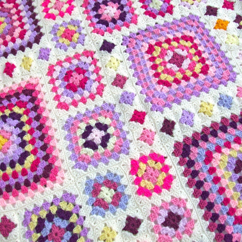 Crochet Blanket Pattern Shabby Chic Granny Square Throw Crochet Afghan Pattern PDF image 1