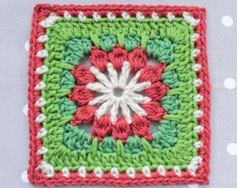 Modèle de carré au crochet - Bloc afghan de fleurs de forêt - Modèle de bloc au crochet - PDF