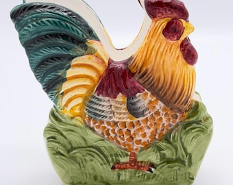 Vintage Hand-Painted Glazed Ceramic Rooster Napkin Holder