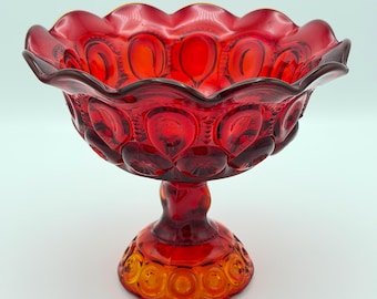 Vintage L.E. Smith Moon and Stars Amberina  Compote