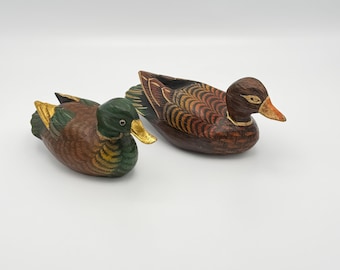 Pair of Vintage Hand-Painted Wooden Duck Figures