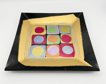 MoMo Panache Handcrafted in Romania Abstract Glass Plate with Metallic Accents