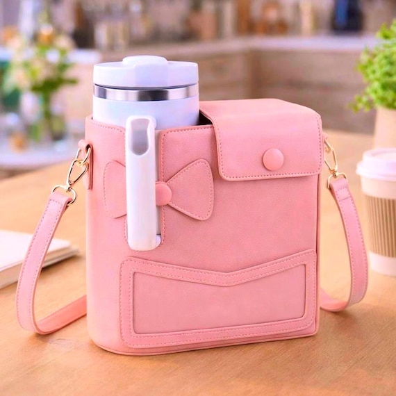 Pink Crossbody Drink Carrier Bag – Hands-free Cup Holder With
