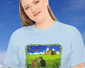 Whimsical unisex tee for cat parent fans of Downton Abbey