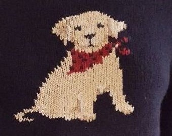 Vintage Woolrich yellow lab puppy cotton pullover sweater women's Medium