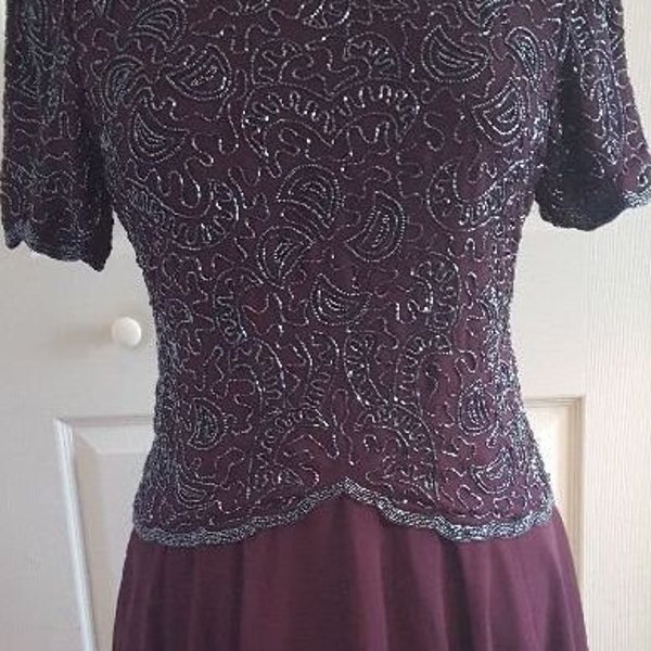 Vintage plum colored beaded chiffon cocktail dress size P/M