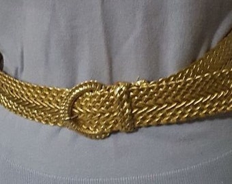 Vintage braided gold metallic belt with braided leather buckle 40" long 2" wide