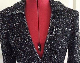 Vintage cropped black beaded chiffon jacket woman's size Medium