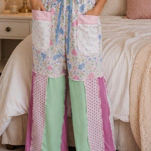 Palazzo pants Aura Gaia inspired flowing pastel patchwork fits from small to plus size ready to ship