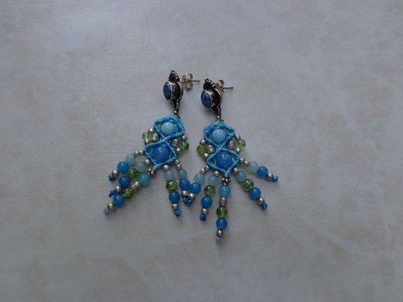 Sterling silver with jade and turquoise and micro… - image 3