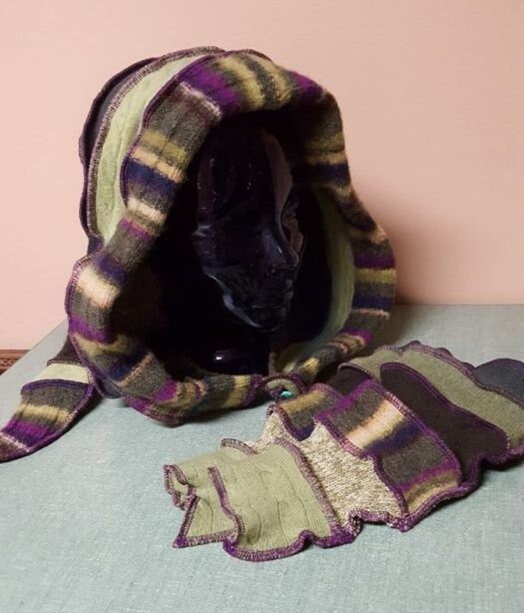 Shades of Green Arm Warmers and Hood Set Mostly Wool Etsy