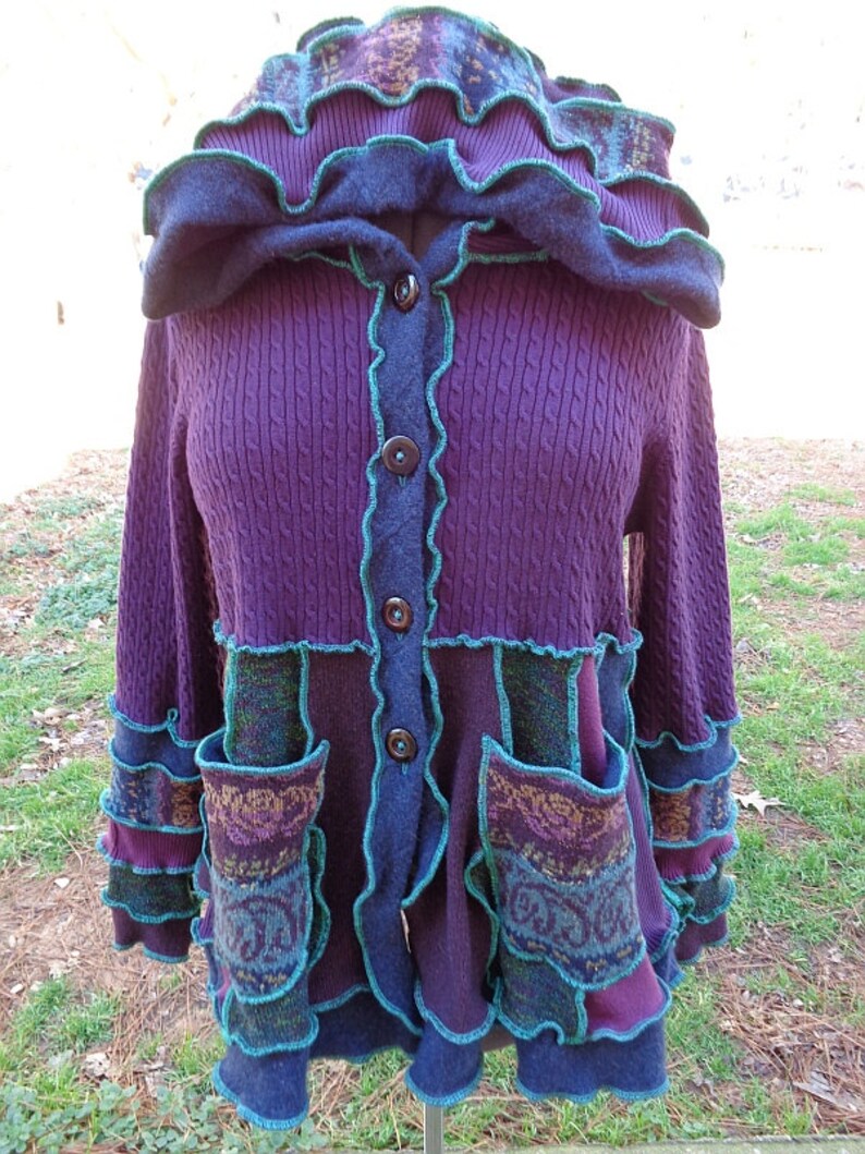 Custom hooded baby doll jacket of upcycled sweaters Etsy