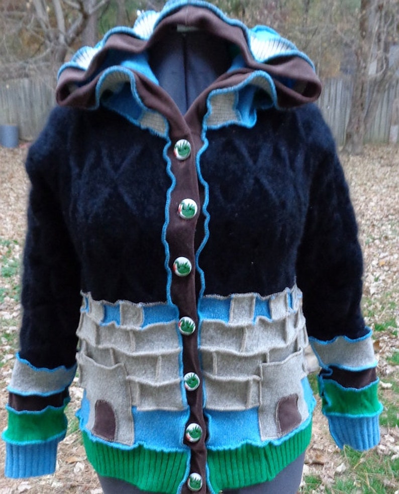 Custom hooded baby doll jacket of upcycled sweaters Etsy