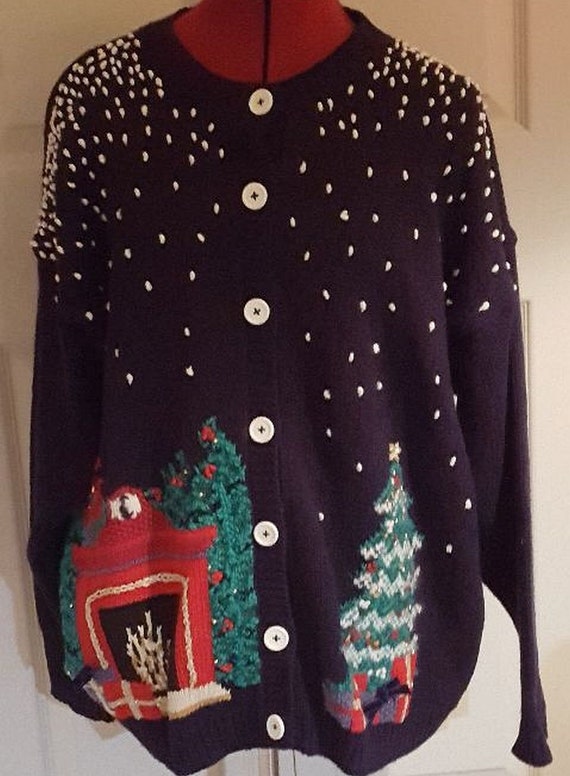 Vintage "Ugly Christmas Sweater" in black cotton w