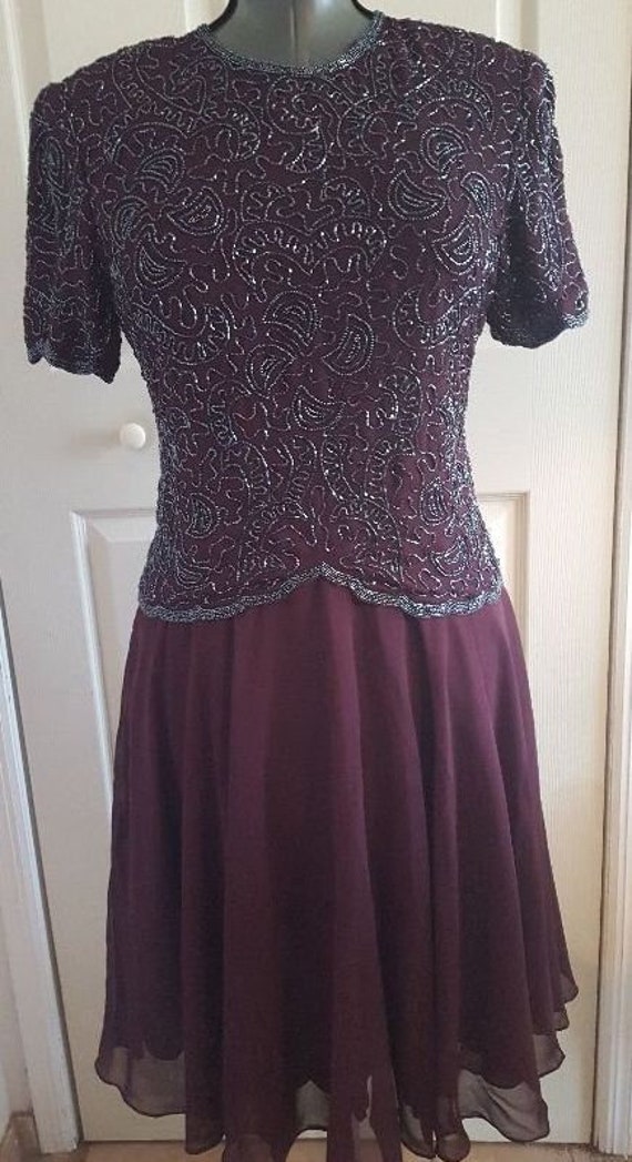 Vintage plum colored beaded chiffon cocktail dress