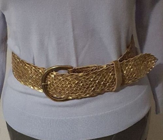Vintage braided gold metallic belt with gold meta… - image 1
