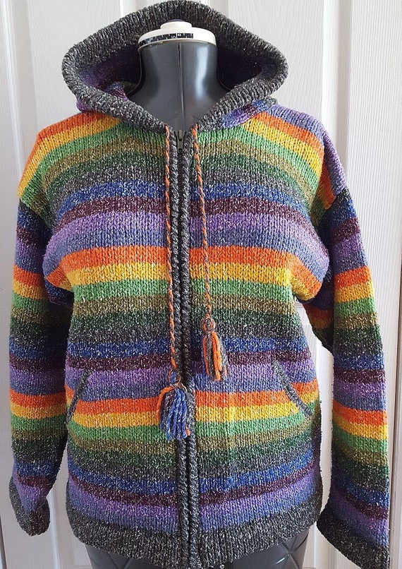 Vintage wool striped rainbow sweater women's Mediu