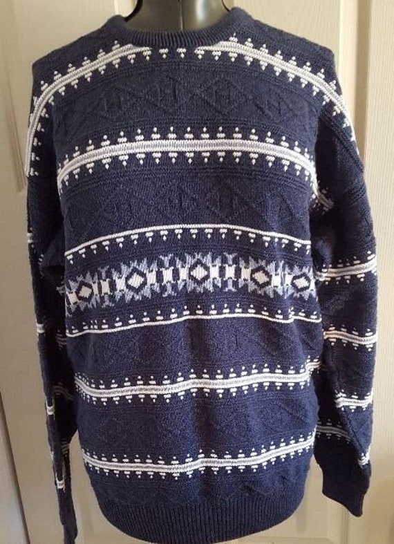 Vintage cotton Icelandic  pullover ski sweater me… - image 1