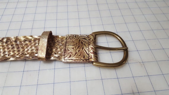 Vintage braided gold metallic belt with gold meta… - image 3