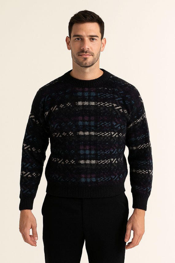 Vintage Pronto Uomo patterned pullover sweater in… - image 1