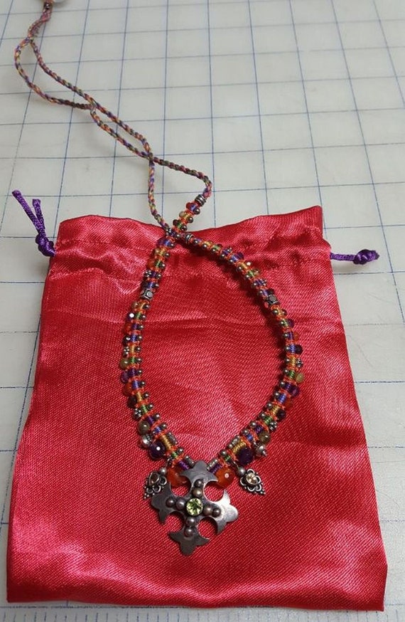 Silver cross pendant choker with peridot, carneli… - image 4