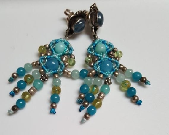 Sterling silver with jade and turquoise and micro… - image 1