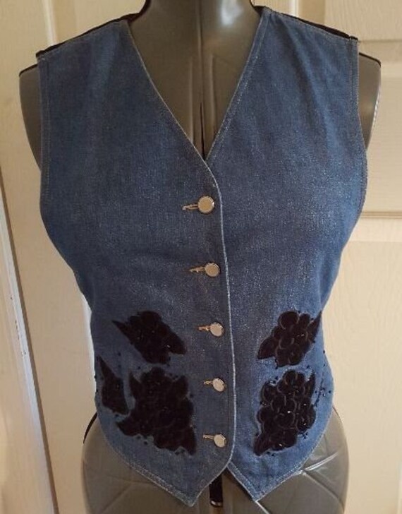 Vintage Lizwear denim and black velvet ladies vest