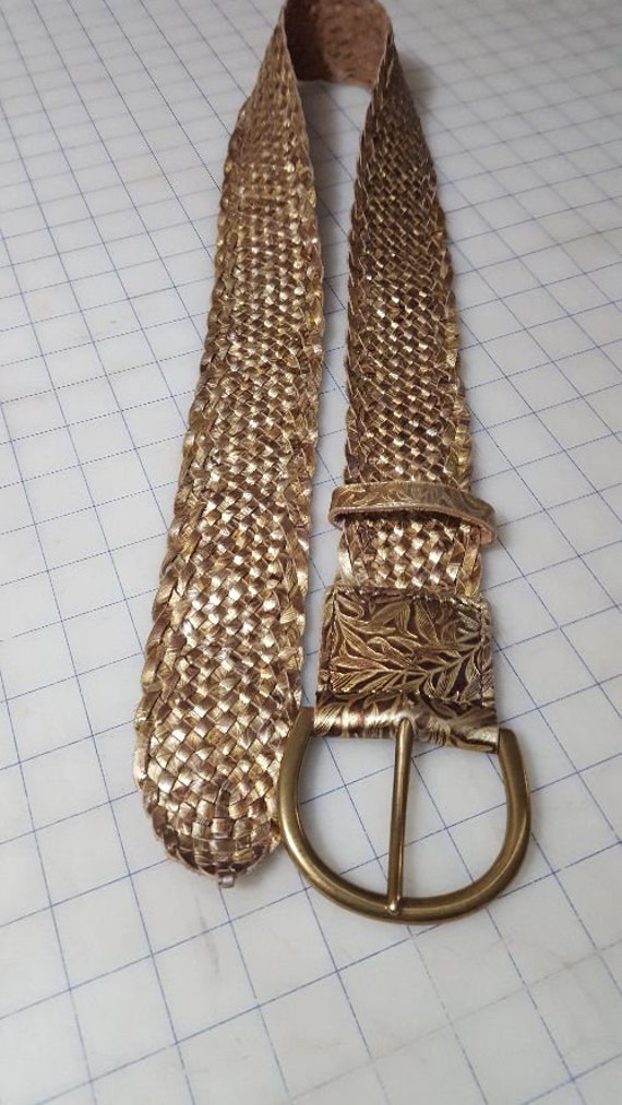 Vintage braided gold metallic belt with gold meta… - image 5