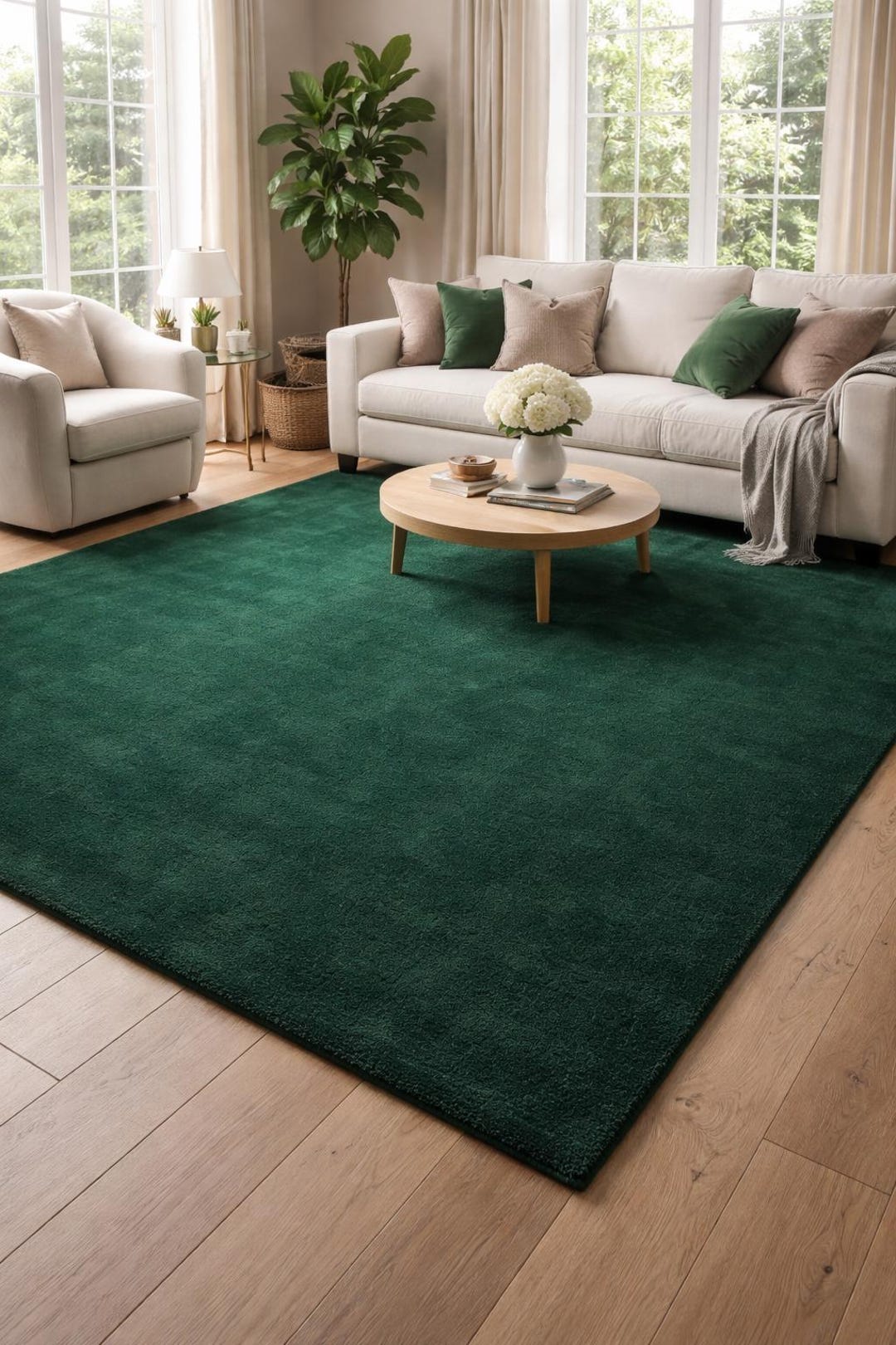 Deep Green Rug Pattern Hand Tufted Deep Green Wool Rug, Modern Plush Carpet, Luxury Bedroom ...