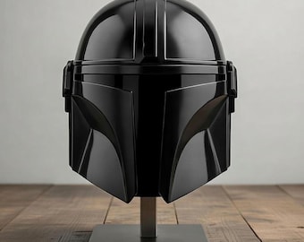 Mandalorian Helmet Replica Display, Black Beskar Helmet Prop, Star Wars Inspired Cosplay Helmet, Sci-Fi Collectible Decor Gift