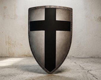 Metal Knight Shield with Cross, Templar Crusader Replica, Medieval Wall Decor Prop