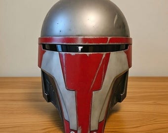 Red Bounty Hunter Helmet, Sci-Fi Warrior Armor Prop, Futuristic Cosplay Display