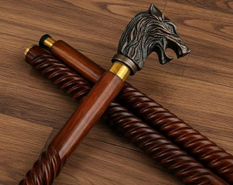 Wolf Head Handle Gentleman Cane | Vintage Animal Walking Stick | Gothic Statement Accessory