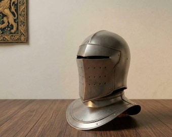Medieval Knight Helmet Replica | Steel Crusader Armor Helm | Gothic Decor (LARP Costume)