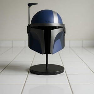 Mandalorian Style Helmet, Bounty Hunter Cosplay Helmet, Star Warrior Armor Helmet, Sci-Fi Costume Prop, Collector Display Helmet Helmet with stand
