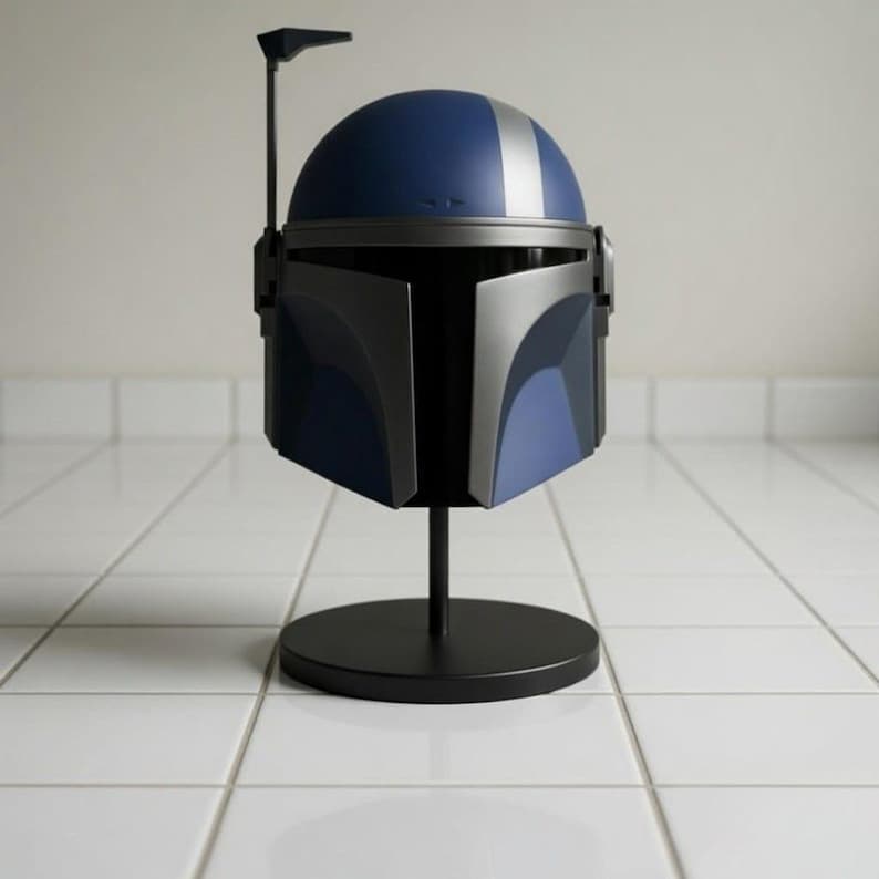 Mandalorian Style Helmet, Bounty Hunter Cosplay Helmet, Star Warrior Armor Helmet, Sci-Fi Costume Prop, Collector Display Helmet Helmet with stand