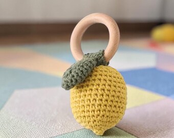 Baby Rattle Toy | Crochet Fruit Teether Music Sensory Newborn Comfort Gift Kids Toy