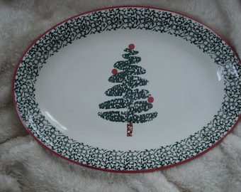 FURIO Christmas Tree Soup Cereal Bowl Holiday Spongeware Green White Red ITALY 