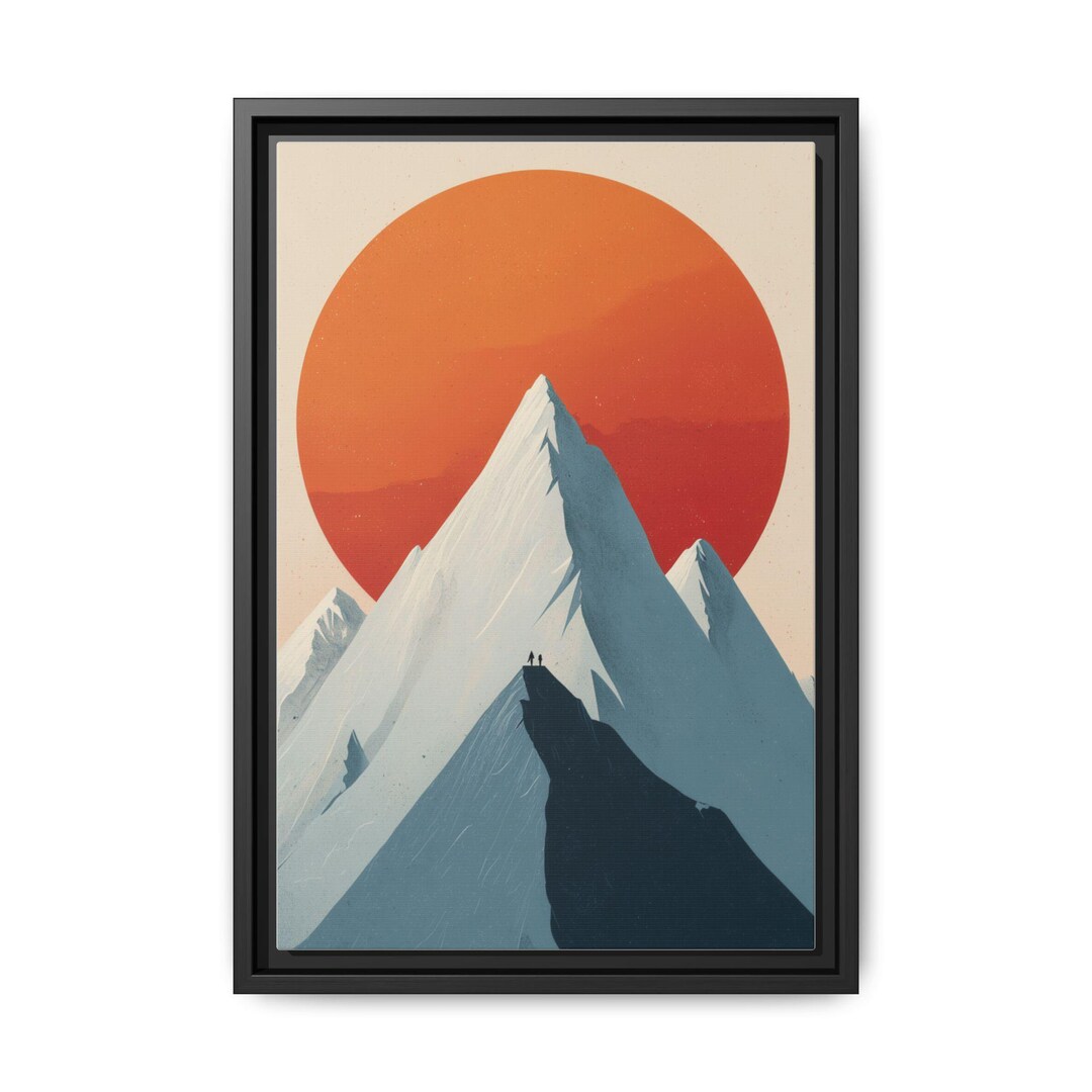 Minimalist Mountain Wall Art With Wooden Frame, Modern Alpine Landscape ...