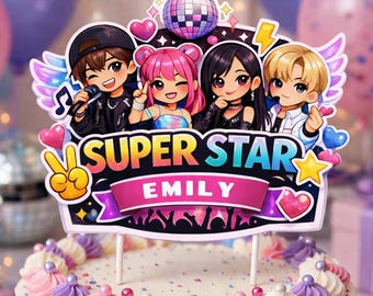 Kpop Cake Topper Personalized | Custom Name Super Star Topper | K-Pop Birthday Party Decorations | Printable Cake Decor