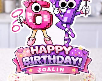 67 Cake Topper for Kids, Six Seven Birthday Cake Topper, Personalized Name Cake Topper, Pink Purple Birthday Party Decoration