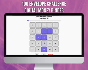 Carpeta digital de dinero con el desafío de los 100 sobres / Aplicación web de seguimiento de ahorros / Desafío de presupuesto y ahorro de efectivo