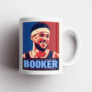 Taza de Devin Booker, Taza de los Phoenix Suns, Regalo para aficionados al baloncesto, Regalo de baloncesto de Booker