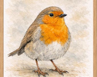 印刷可能なロビンの水彩画、ロビンのコマドリの絵画、英国の鳥の装飾