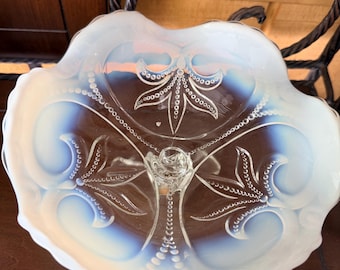 Antique 1905 Jefferson Glass Clear Opalescent Beaded Pedestal Candy Dish