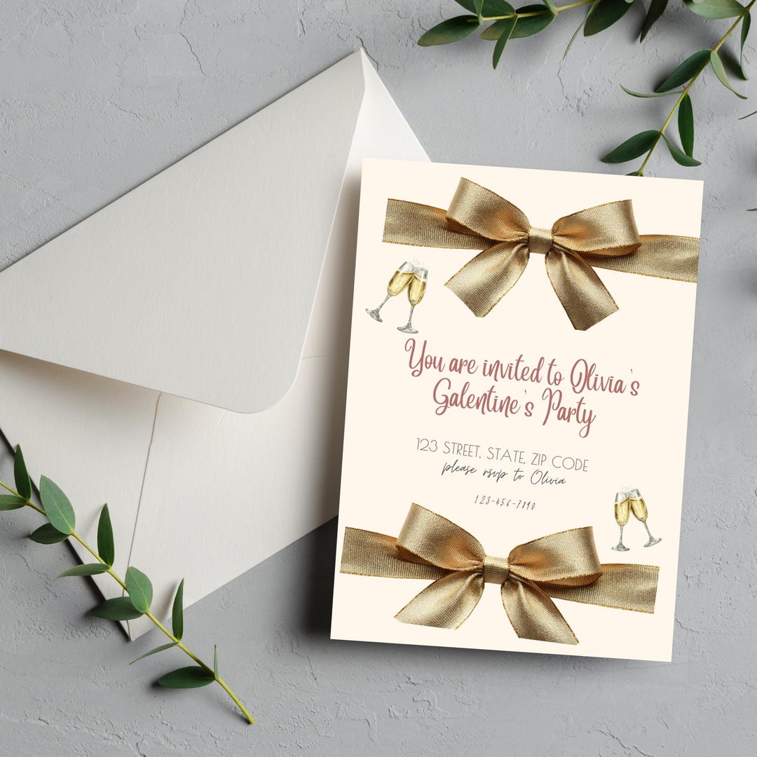 Sos Invite Editable Galentine’s Party Invitation Template – Elegant Bow ...