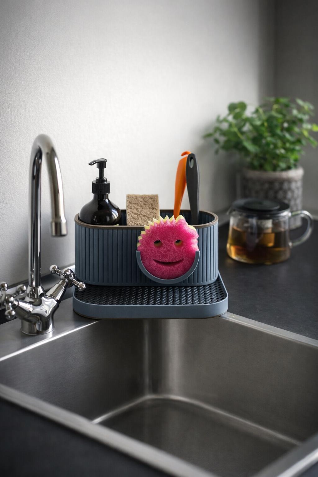 Space-Saving Kitchen Sink Caddy - Strong Suction Sponge Holder With Metal Rack (Silver, Compact Size)