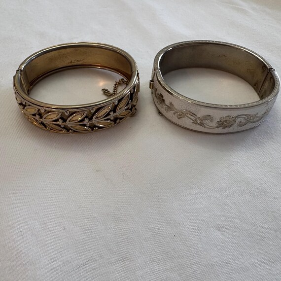 Two vintage hinged bangle cuff bracelets. - image 3