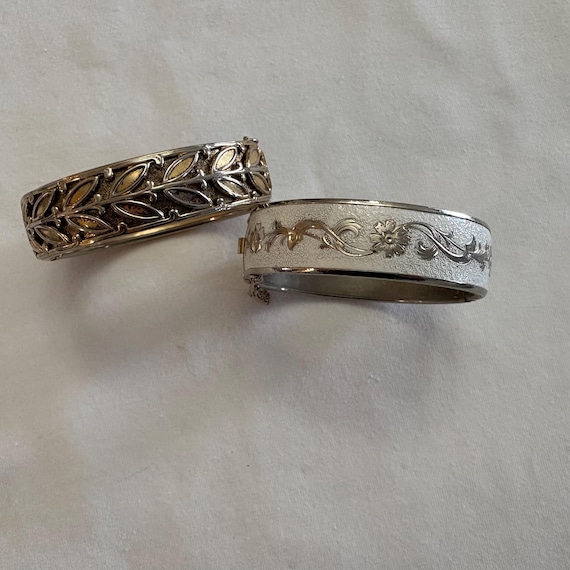 Two vintage hinged bangle cuff bracelets. - image 1